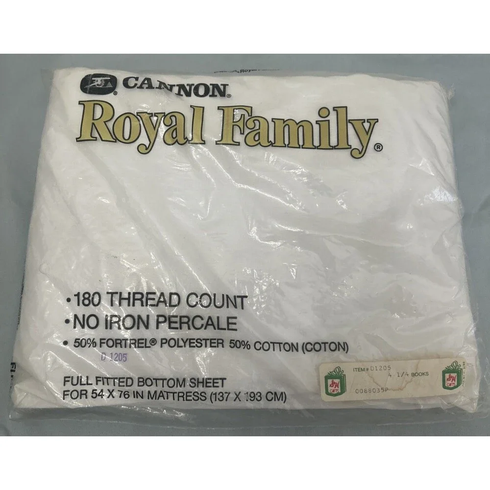 Vintage 70’s CANNON Royal Family Full Fitted Bottom White Sheet Made in USA NWT